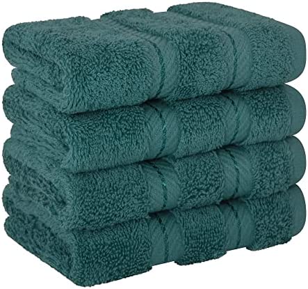 American Soft Linen Washcloths for Bathroom, 100% Turkish Cotton Washcloth Set of 4, 13x13 in Soft Washcloths for Body and Face, Wash Rags for Kitchen, Baby Washcloths, Colonial Blue Washcloths