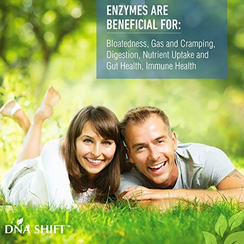 DNA SHIFT Digestive Enzymes 18-in-1 Natural proteolytic Enzyme Supplement with protease, amylase & lipase - Better Gluten & Lactose Digestion - May Ease Bloating, Constipation and Gas Relief