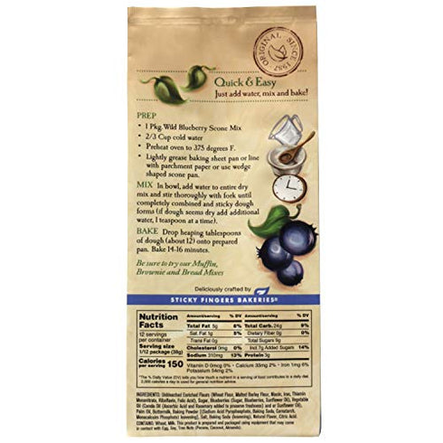 English Scone Mix, Wild Blueberry by Sticky Fingers Bakeries – Easy to Make English Scones Fresh Baked, Makes 12 Scones (1pk)