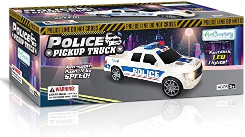 ArtCreativity Police Car Pickup Truck with LED Headlights and Sirens, Light-Up Push and Go Police Car Toy, Police Monster Trucks, Toy Trucks for Kids, Toddler Boy, Toy Cars for 2 Year Old Boys