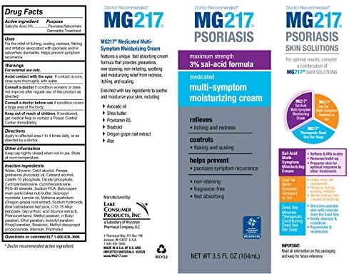 MG217 Medicated Moisturizing Psoriasis Cream With 3% Salicylic Acid, Multi-symptom, Fragrance Free, 3.5 Fl Oz, (5604)
