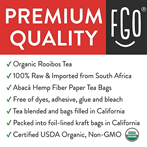 Organic Rooibos Tea Bags | 100 Tea Bags | Eco-Conscious Tea Bags in Kraft Bag | Raw from South Africa | by FGO