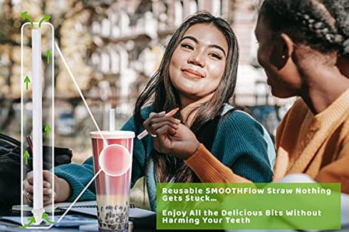BUMBLER Original Boba Tea Tumbler - Black - SMOOTHFlow Wide Smoothie Straw & Plug - Upgraded Durability - Keeps Drinks Cold/Hot - 2x Vacuum Insulated Pearl Milk Bubble Tea Cup - 24 Oz Tumbler