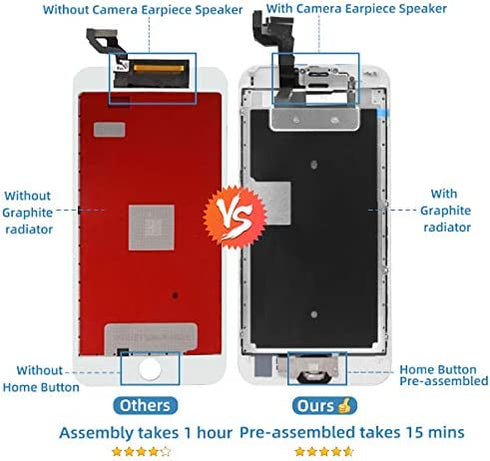 Screen Replacement for iPhone 6S White with Home Button and Camera, Bsz4uov 3D Touch Screen Digitizer Replacement for A1633, A1688, A1700,with Proximity Sensor Ear Speaker,Tempered Glass Repair Tools