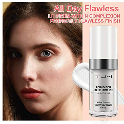 ReviGLam TLM Colour Changing Liquid Foundation Hides Wrinkles & Lines, BB Cream Makeup Base Concealer Cover Moisturizing Fluid for all Skin Tone SPF15, Pack of 2