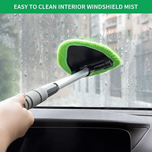 X XINDELL Windshield Cleaner -Microfiber Car Window Cleaning Tool with Extendable Handle and Washable Reusable Cloth Pad Head Auto Interior Exterior Glass Wiper Car Glass Cleaner Kit (Extendable)