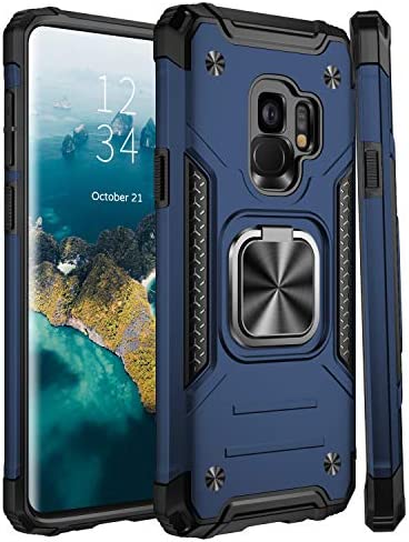 IKAZZ Galaxy S9 Case,Samsung S9 Cover Dual Layer Soft Flexible TPU and Hard PC Anti-Slip Full-Body Rugged Protective Phone Case with Magnetic Kickstand for Samsung Galaxy S9 Blue