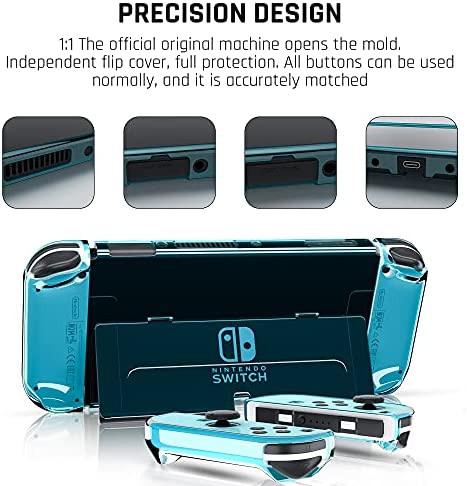 GLDRAM Case for Nintendo Switch OLED Model 2021 with Screen Protector and 10 Pcs Thumb Caps, Clear Protective Hard Cover for Switch OLED Console & JoyCon - Ultra-Slim & Dockable Skin (Blue)