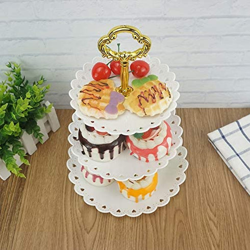 Artliving 3-tier Plastic Cake Stand-Dessert Stand-Cupcake Stand-Tea Party Serving Platter White Gold