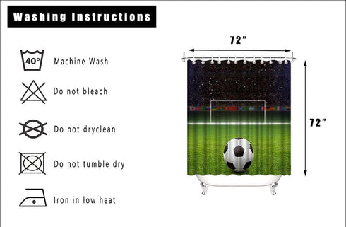ArtBones Soccer Shower Curtain Soccer Ball on Green Huge Football Field with Soccer Gate Cloth Fabric Bath Curtain Hooks Included 72x72inch