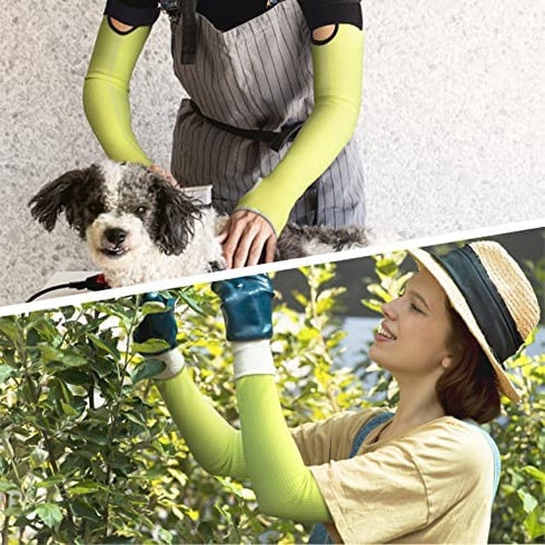 OriStout Kevlar-Sleeves with Thumb Hole, Cut Resistant Gardening Sleeves, Protective Arm Sleeves for Yard Work, Welding, Kitchen, Arm Guards for Biting, Pet Grooming, Green, 1 Pair