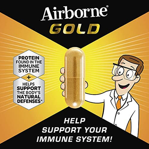 Airborne Gold 300mg Lactoferrin Capsules, Immune Support Lactoferrin Supplement - Helps Support The Body's Natural Defenses with Protein Found In The Immune System, 60 Capsules