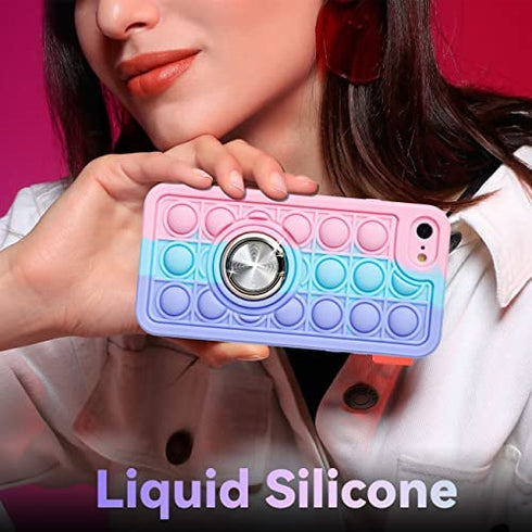 Joyleop Color Bubble Case for iPhone SE 2022/2020/7/8 Fidget Design Unique Silicone Cute Fun Cover Girly Fashion Girls Boys Kids Cases,Kawaii with Metal Ring Buckle for iPhone SE 2022/2020/7/8 4.7"