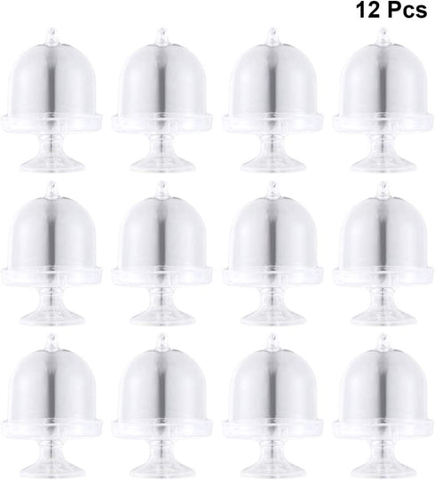 BESTONZON 12pcs Mini Candy Box Plastic Mini Cake Stand Chocolate Cupcake Candy Display Plate with Lid Birthday For Wedding Party Supplies, 3.15x2.16x2.16in (Tranparent)