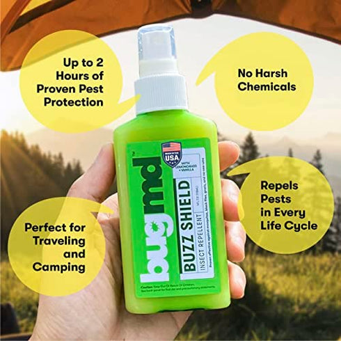 BugMD Buzz Shield - Mosquito Repellent Outdoor Spray for Body, Insect Repellent, Tick Repellent for People, DEET Free Bug Spray, Mosquito Repellent Spray, Bug Spray for Kids