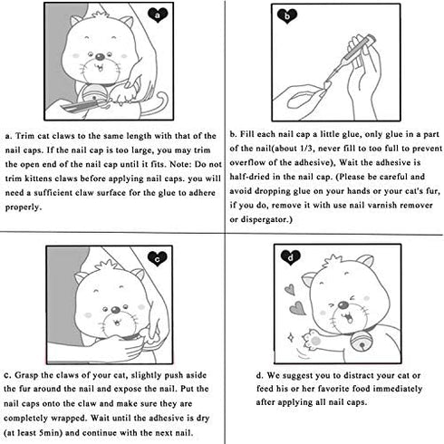 YMCCOOL 100pcs Cat Nail Caps/Tips Pet Cat Kitty Soft Claws Covers Control Paws of 10 Nails Caps and 5Pcs Adhesive Glue 5 Applicator with Instruction