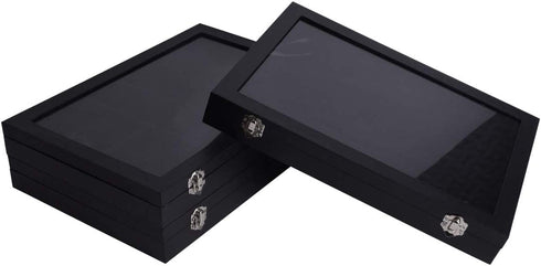 Autoark Velvet Stackable Clear Lid 100 Slots Jewelry Ring Box Showcase Display Organizer,Black,AJ-081