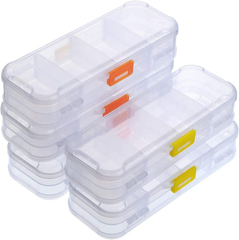 BTSKY Clear Double Deck School Pencils Box- Stationery Box Adjustable Small Pencil Case Organizer Durable Plastic Pen Holder Box with 4 compartments for Small School Supplies Organization(5 Pack)