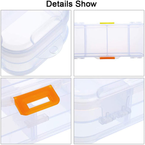 BTSKY Clear Double Deck School Pencils Box- Stationery Box Adjustable Small Pencil Case Organizer Durable Plastic Pen Holder Box with 4 compartments for Small School Supplies Organization(5 Pack)