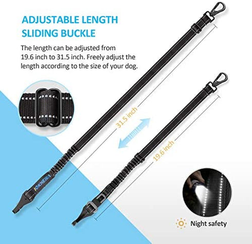 IOKHEIRA Dog Seat Belt 3-in-1 Car Harness for Dogs Adjustable Safety Seatbelt for Car Durable Nylon Reflective Bungee Fabric Tether with Clip Hook Latch & Buckle, Swivel Zinc Alloy Carabiner