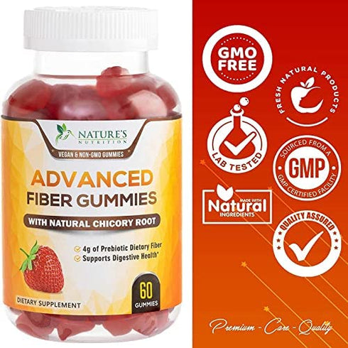 Fiber Gummies 4g, Daily Gentle Prebiotic Fiber - Max Strength Soluble Fiber Gummy, Supports Digestive Health & Regularity, Nature's Non-GMO Dietary Fiber Supplement - 60 Gummies