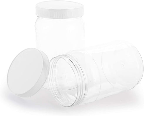Fasmov 16 Pack 17 oz Plastic Jars with Screw on Lids Storage Jars with White Sealing Caps, Wide Mouth, BPA Free, PET Jars Bulk for Home & Kitchen Pantry Organization and Storage