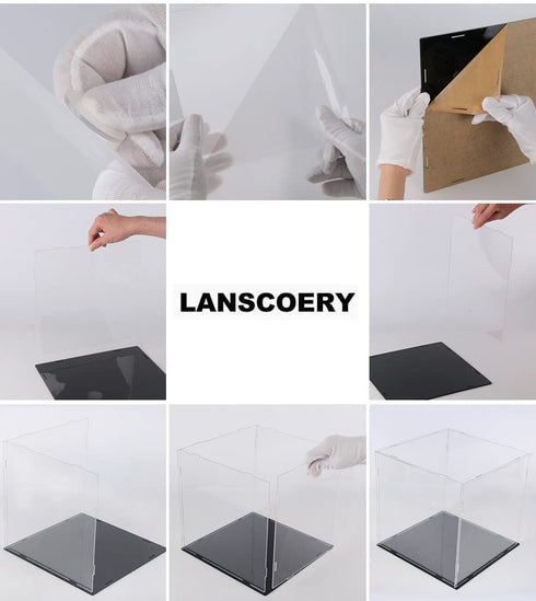 LANSCOERY Clear Acrylic Display Case Assemble Countertop Box Cube Organizer Stand Dustproof Protection Showcase for Action Figures Toys Collectibles (4x4x6inch; 10x10x15cm)
