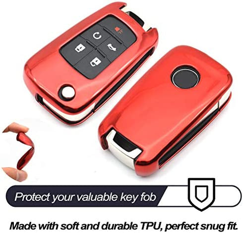 Compatible with Chevy Chevrolet Equinox Encore Camaro Cruze Malibu Impala Buick Regal Lacrosse GMC Terrain Red TPU Key Fob Cover Case Remote Holder Skin Protector Keyless Entry Sleeve Accessories