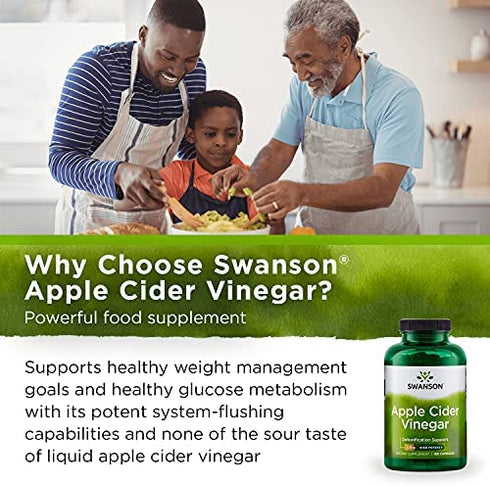 Swanson Apple Cider Vinegar Capsules - Supports Healthy Weight Loss & Digestive Health - Helps Support Metabolism and Maintain Glucose Profile - (180 Capsules, 625mg Each)