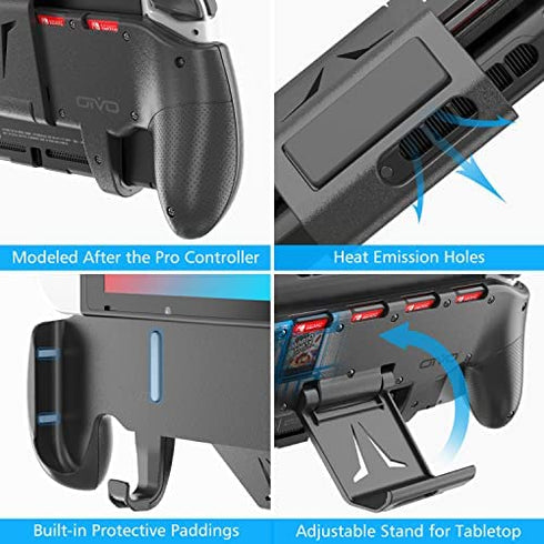 Switch Grip with Upgraded Adjustable Stand, Compatible with Nintendo Switch & OLED, OIVO Asymmetrical Grip with Adjustable Stand and 5 Game Slots-4 Thumb Caps Included