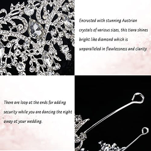 TOBATOBA Silver Wedding Tiara for Women Crystal Tiaras and Crowns for Women Wedding Tiaras for Bride Royal Queen Crown Headband Princess Quinceanera Headpieces for Birthday Prom Pageant Party
