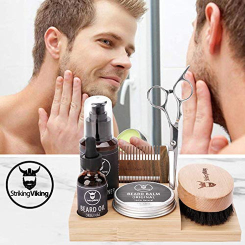 Beard Caddy Organizer for Grooming Products - Men's Bathroom Organizer Display Stand - Beard Product Holder for Your Beard Oil, Balm, Wash, Comb, Brush & Scissors, Striking Viking (1 Piece Caddy)