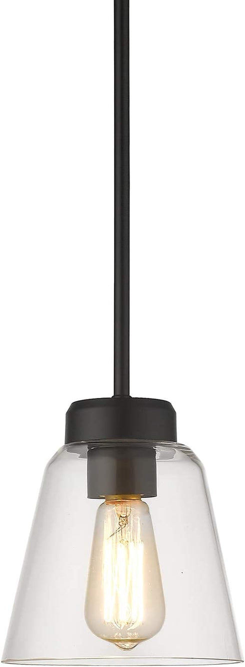 Eapudun Industrial Glass Pendant Light, Single Hanging Pendant Lighting, Matte Black with Clear Glass Shade Classic for Farmhouse, Entryway, Dining Room, Kitchen Island, Foyer , PDA1148-MBK
