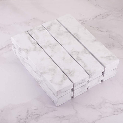 BENECREAT 8 Pack Kraft Rectangle Cardboard Jewelry Boxes Marble White Necklace Bracelet Box for Jewelry Set, 8.26x1.77x1.22 Inches