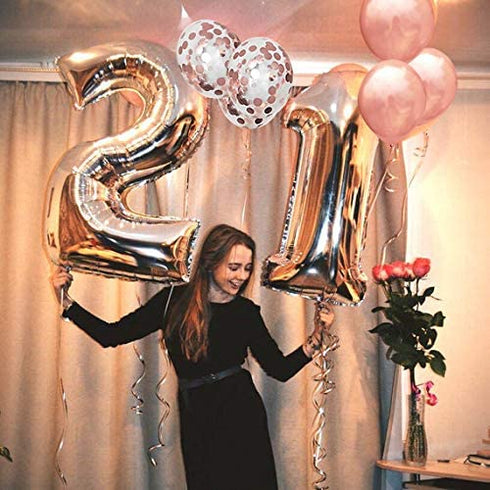 21st Birthday Decorations Party Supplies Kit for Her - Finally 21st Birthday Sash, Happy Birthday Banner, Number 21 Birthday Balloons, Rose Gold Curtain,Confetti Balloons, Heart & Star Foil Balloon, Latex Balloons