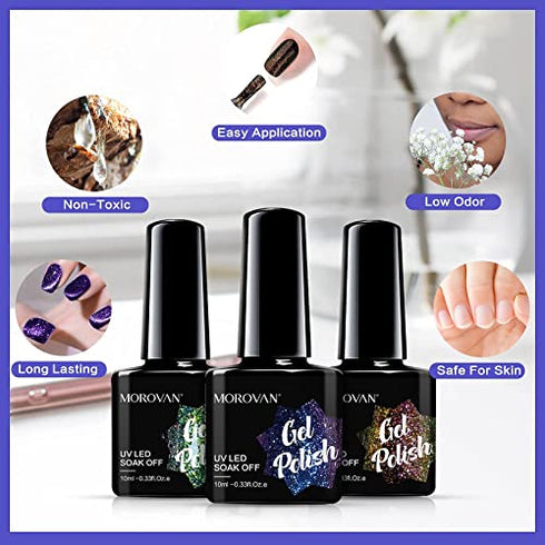 Morovan Chameleon Gel Nail Polish Kit with Base Coat & Top Coat - 4 Colors Chameleon Blue Green Orange Classic Black Polish Soak Off Rainbow Mood Phantom Chameleon Gel Nail Polish Kit Gift Box 10ml Each Bottle