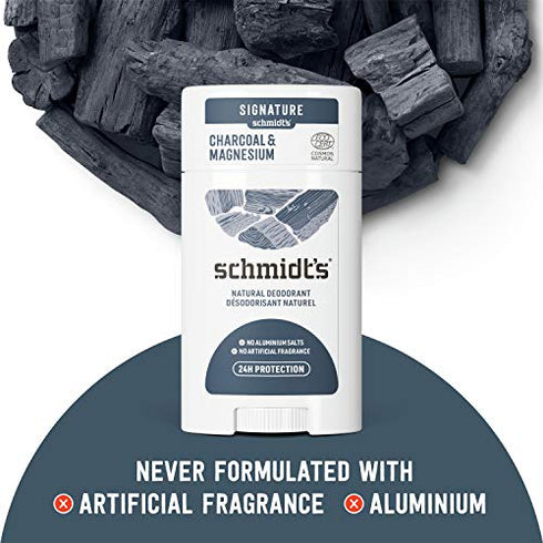 Schmidt's Aluminum Free Natural Deodorant for Women and Men, Charcoal & Magnesium with 24 Hour Odor Protection, Certified Natural, Vegan, Cruelty Free, 1.7 Oz (Pack of 2)