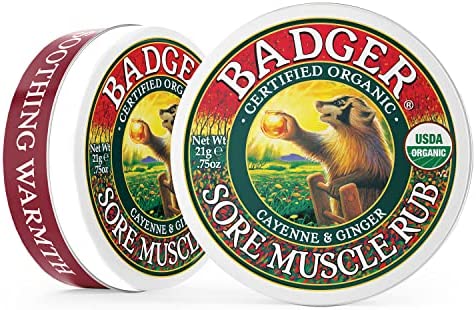 Badger - Sore Muscle Rub, Cayenne Pepper and Ginger, Organic Sore Muscle Rub, Warming Balm, Muscle Relief Balm, Warming Muscle Rub, Sore Muscle Balm, 0.75 oz