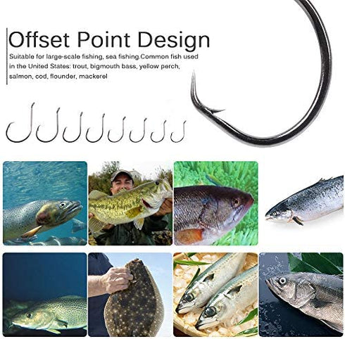 UCEC Circle Hooks Fishing Hooks 2X Strong Customized Offset Sport Circle Hooks Black High Carbon Steel Octopus 150pcs/box - Size:#1 1/0 2/0 3/0 4/0 5/0 6/0 8/0