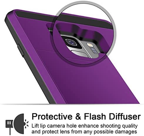 Vofolen Cover for Galaxy S9 Case Wallet Card Slot Holder Sliding Hidden ID Pocket Dual Layer Heavy Duty Protection Rugged Hard Shell TPU Bumper Armor Protective Case for Samsung Galaxy S9 (Purple)