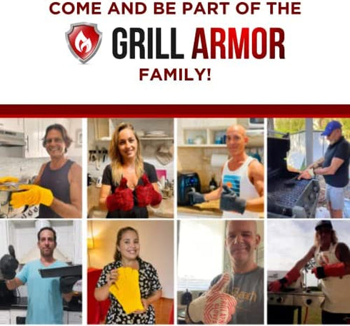 GRILL ARMOR GLOVES – Extreme Heat Resistant Oven BBQ Gloves for Cooking, Grilling, Baking – Handle Hot Items on Smoker, Air Fryer, Cast Iron Etc – Mitts with Fingers – Kitchen or Barbecue Gift Set