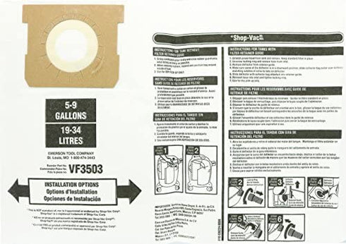Ridgid VF3503 High Efficiency, Dry Pickup Dust Bags for 6 - 9 Gallons Ridgid Wet / Dry Vacuums at (2 Pack)