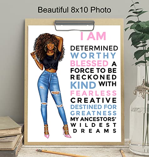 Motivational Black Wall Art for Latino Hispanic Ethnic African American Women - Inspirational Positive Quotes Home Decor Poster for Girls Room, Teens Bedroom, Bathroom - Encouragement Gifts for Women
