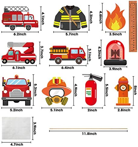 MALLMALL6 30Pcs Fire Truck Centerpiece Sticks Fireman Themed Birthday Party Favor Firefighter Table Topper Decorations Firetruck Fire Hat extinguisher Room Decor Photo Booth Props for Kids Baby Shower