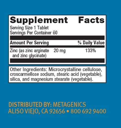 Metagenics Zinc A.G.™ – GI-Friendly Highly Absorbable Zinc – 60 Servings