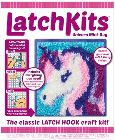 LatchKits – Unicorn Latch Hook Kit – Easy-to-Learn Craft Project – No Sewing Or Cutting – For Ages 6+