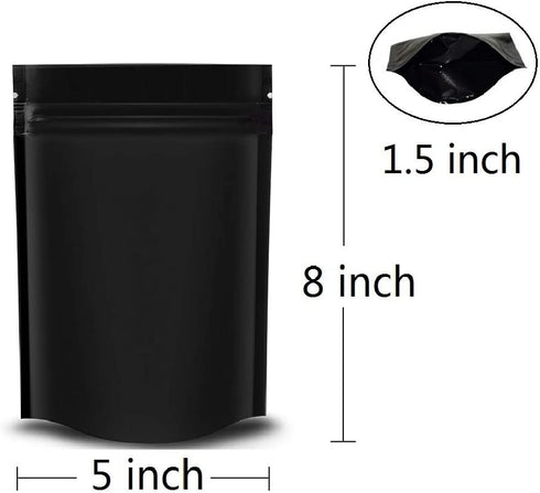 100 Pack Smell Proof Stand-Up Bags 5x8 inch, Mylar Bags Aluminium Foil Ziplock Food Storage Pouch