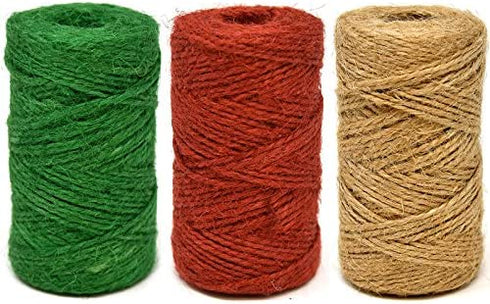 Christmas Baker’s Jute Twine, 3 Rolls of Red, Green and Natural Holiday Decorative String for Arts 'n' Crafts, Packing, Wrapping and Party Supplies, 450 Feet by Gift Boutique