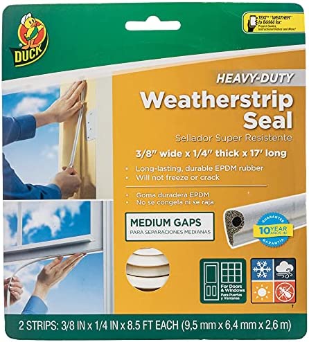 Duck Brand Heavy-Duty Self Adhesive Weatherstrip Seal for Medium Gap, White, 3/8-Inch x 1/4-Inch x 17-Feet, 1 Seal, 282435 , Gray