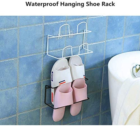 Hanging Shoes Rack, Strong Self Adhesive Shoes Holder Storage Organizer, Door Shoe Hangers Shoe Shelf Holder, Shoe Rack Hanging Over the Wall for Hanging on the Door, Bathroom, Kitchen(2 Pack,Black)